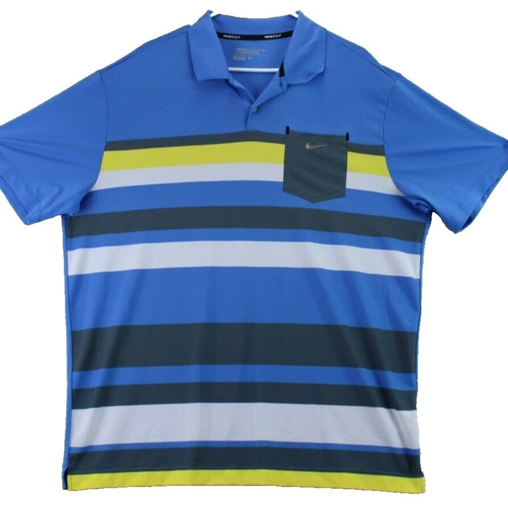 Nike Golf Dri-Fit Polo Shirt‎ Mens XL Blue Stripe Tour Performance Pocket
